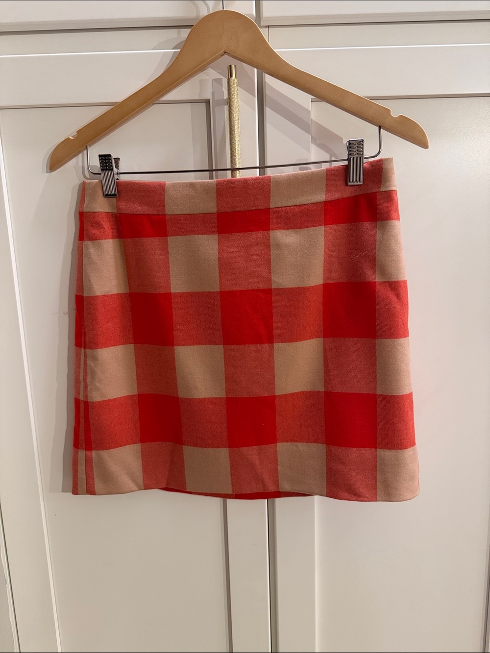 J. Crew Factory Red and Tan Buffalo Check Mini Skirt